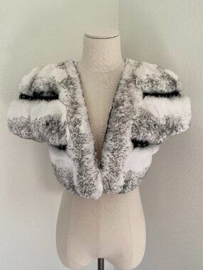 Belle Fare Toronto Leather Trim Rabbit Fur Bolero - XS